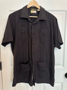Vintage Guayabera Black Short Sleeve Shirt, Cubavera Brand